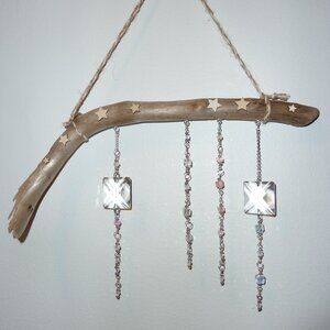 Suncatcher M Treated driftwood, cut glass pieces and Swarovski crystals